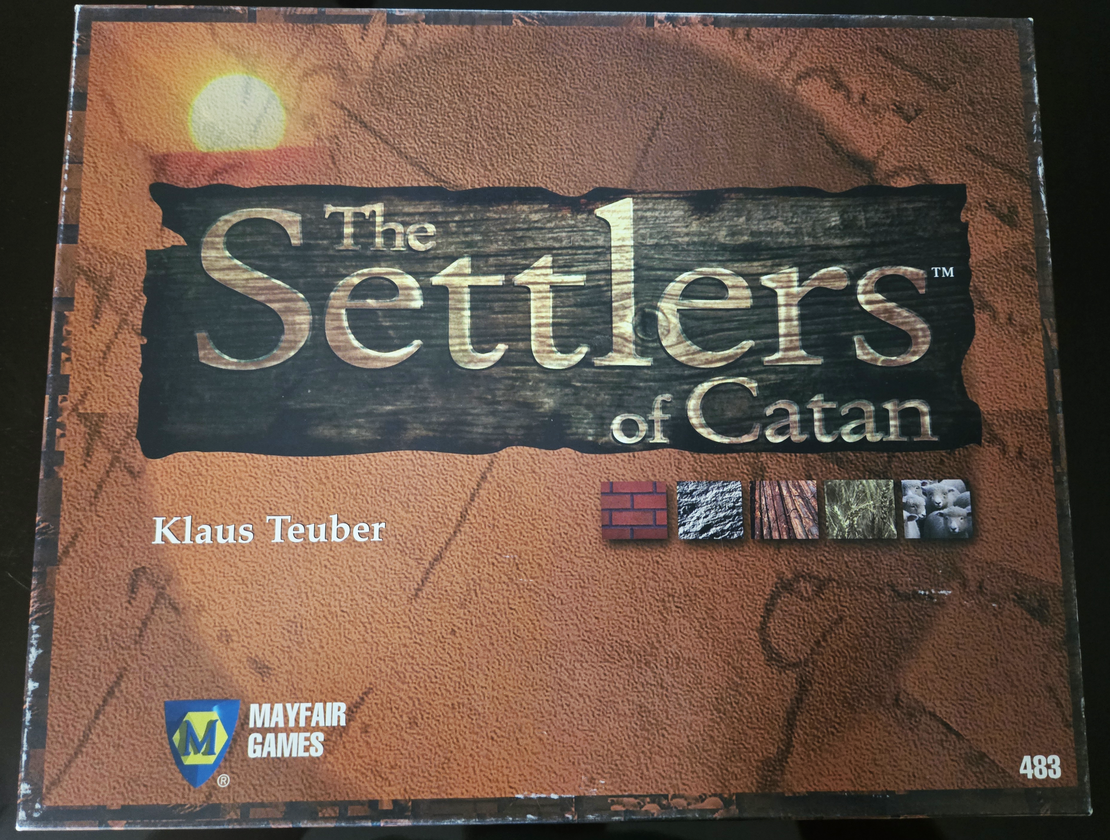 A first print copy of The Settlers of Catan from Mayfair Games.